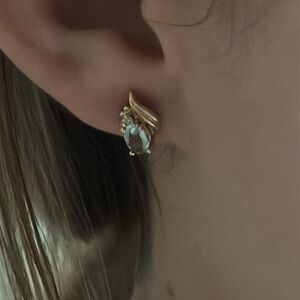 14k real solid gold light tourmaline Diamonds earrings